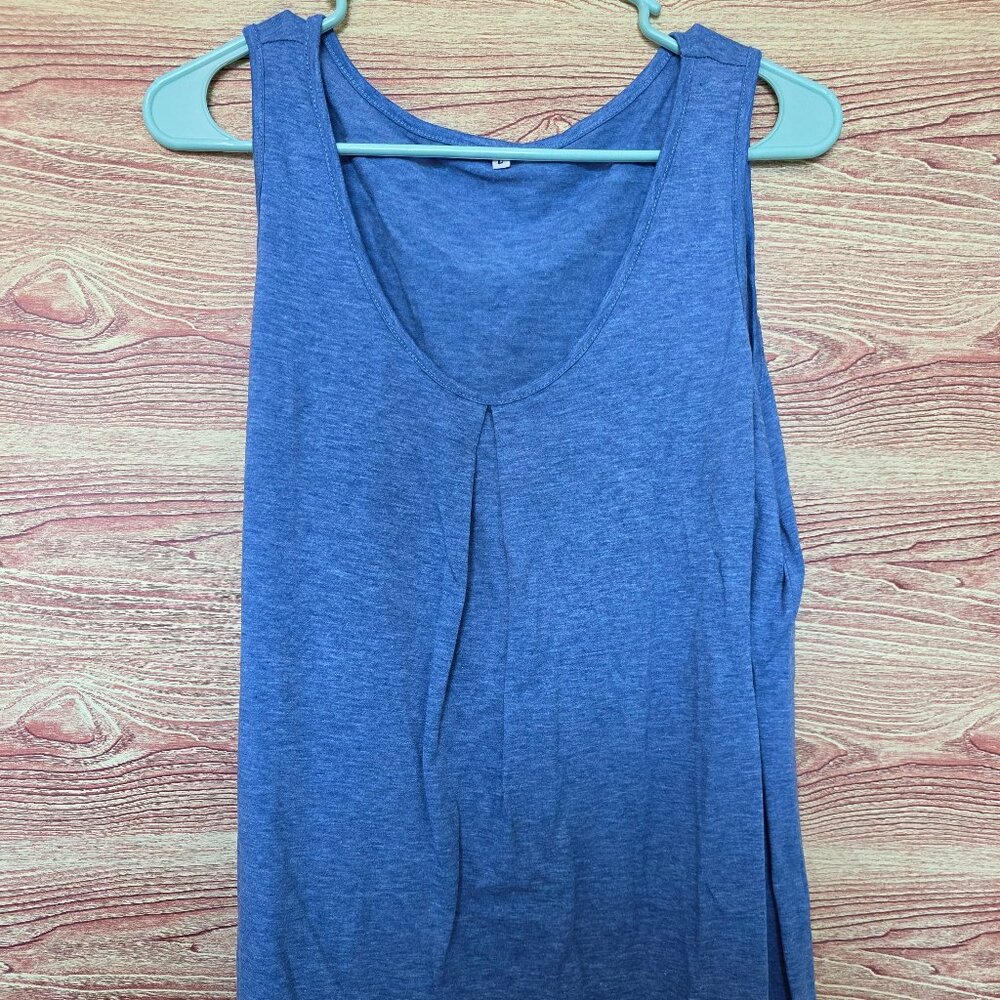 Women's Heather Blue Sleeveless Pleated Front Tank Top Sz L